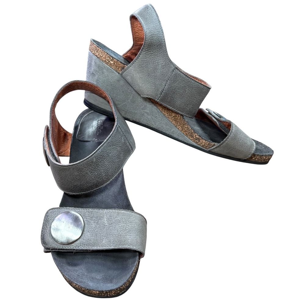 Taos Carousel 3209 Leather Wedge Sandals Gray EU 40 / US 9-9.5